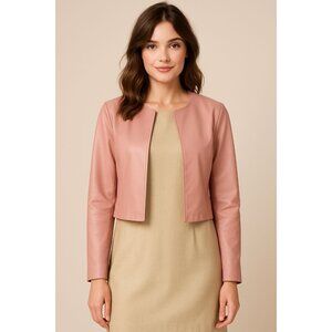 KRISP London Cropped Faux Leather Modern Jacket  Made in Italy Blush Pink MED